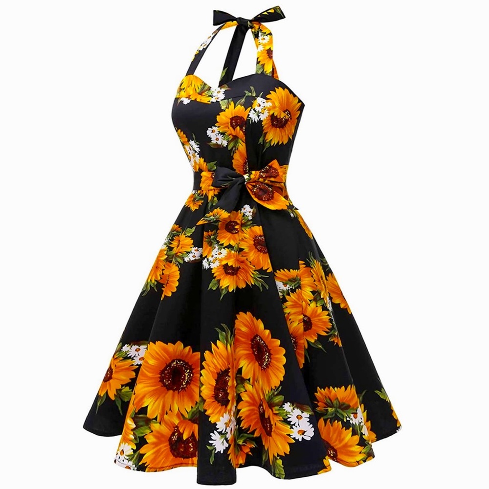 1950s style Pin up midi sunflower dress